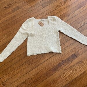 NATURAL LIFE Textured Cream smocked cropped top
